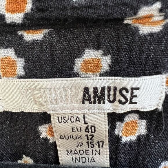 Amuse Society A Line Mini Dress Long Flare Slv Sz L Black Little Floral Boho - Picture 4 of 8